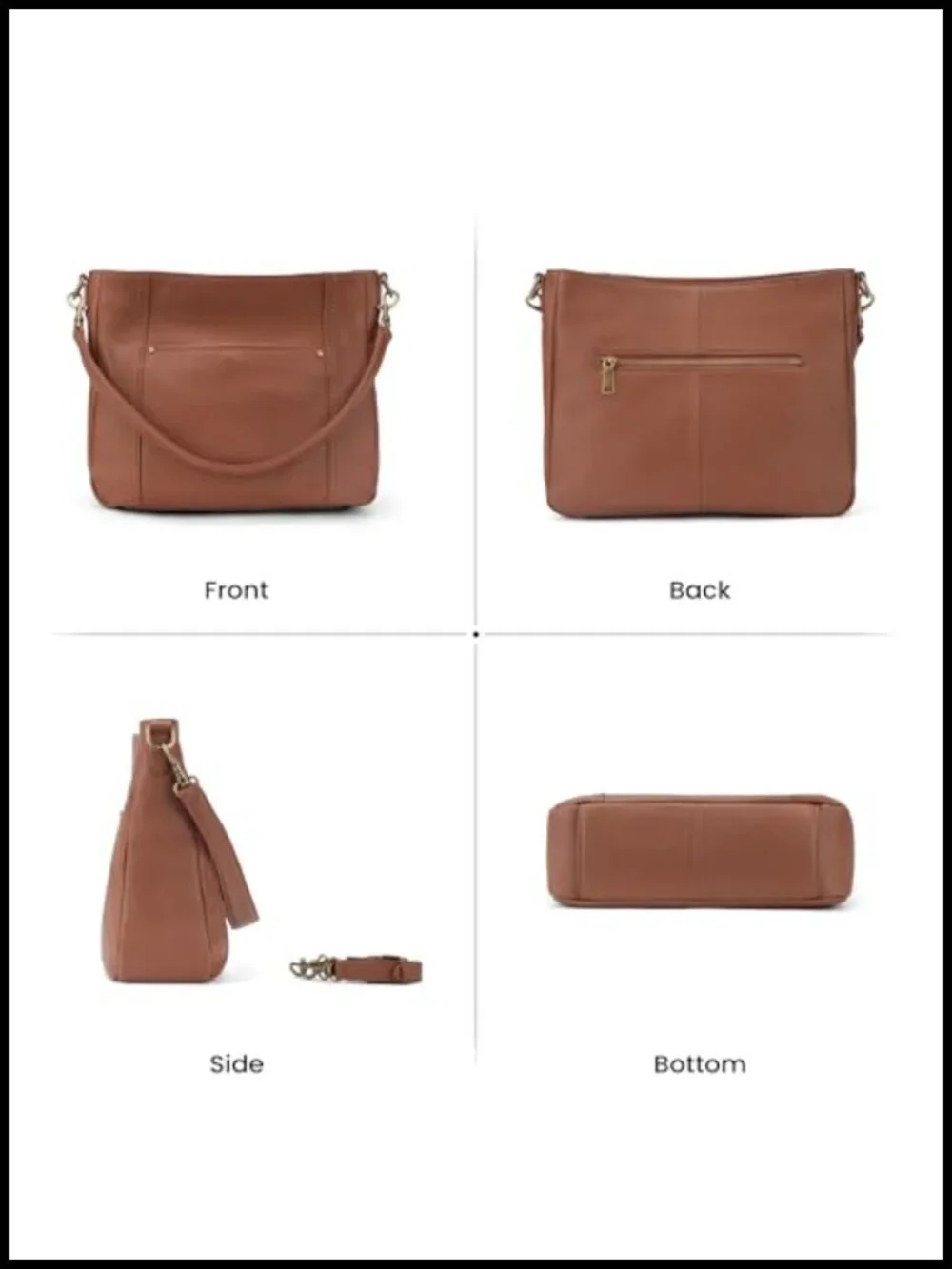 Genuine Leather Hobo Crossbody Bag with 2 Straps